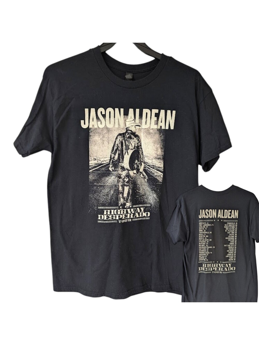 Jason Aldean T-Shirt Mens Large Black Highway Desperado Tour Concert Tee 21x29.5
